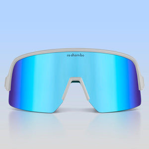 White Roshambo Teen Wraparound Sunglasses Blue Mirror