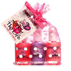 Piggy Paint Kid Friendly Nail Polish Gift Sets Hug Life Gift Set: Groovy Grape - Bright Purple Wild Child - Deep Shimmer Pink Tutu Cool - Purple (Full Bottle Size)