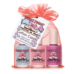 Piggy Paint Kid Friendly Nail Polish Gift Sets Cotton Candy Gift Set: Blueberry Patch - Blue Tickled Pink - Bright Pink Glitter Tutu Cool - Light Purple (Full Bottle Size)