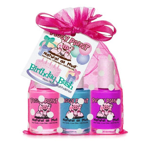 Piggy Paint Kid Friendly Nail Polish Gift Sets Birthday Bash Gift Set: Jazz It Up - Pink Shimmer Sea-Quinn - Matte Turquoise Groovy Grape - shimmer purple (Full Bottle Size)