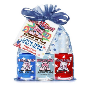 Piggy Paint Kid Friendly Nail Polish Gift Sets Little Miss Firecracker Gift Set: Sometimes Sweet - Red Blueberry Patch - Blue Topcoat (Full Bottle Size)