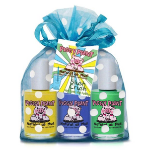 Piggy Paint Kid Friendly Nail Polish Gift Sets Slush Crush Gift Set: Bae-Bee Bliss - Yellow Blueberry Patch - Blue Ice Cream Dream - Dark Green Shimmer (Full Bottle Size)