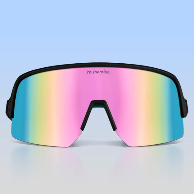 Black Roshambo Teen Wraparound Sunglasses Rainbow Mirror