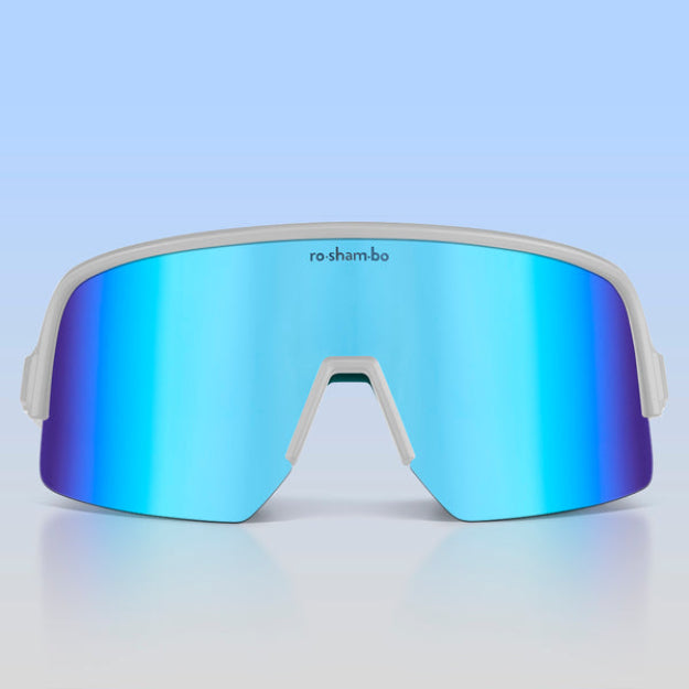 White Roshambo Teen Wraparound Sunglasses Blue Mirror