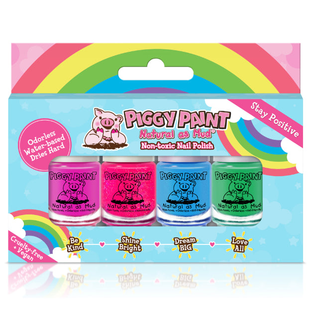 Piggy Paint Kid Friendly Nail Polish Gift Sets Birthday Bash Gift Set: Jazz It Up - Pink Shimmer Sea-Quinn - Matte Turquoise Groovy Grape - shimmer purple (Full Bottle Size)