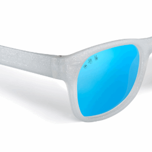 Glitter White RoShamBo Toddler Sunglasses Blue Mirror