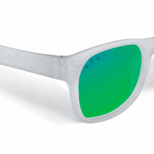 Glitter White RoShamBo Junior Sunglasses Green Mirror