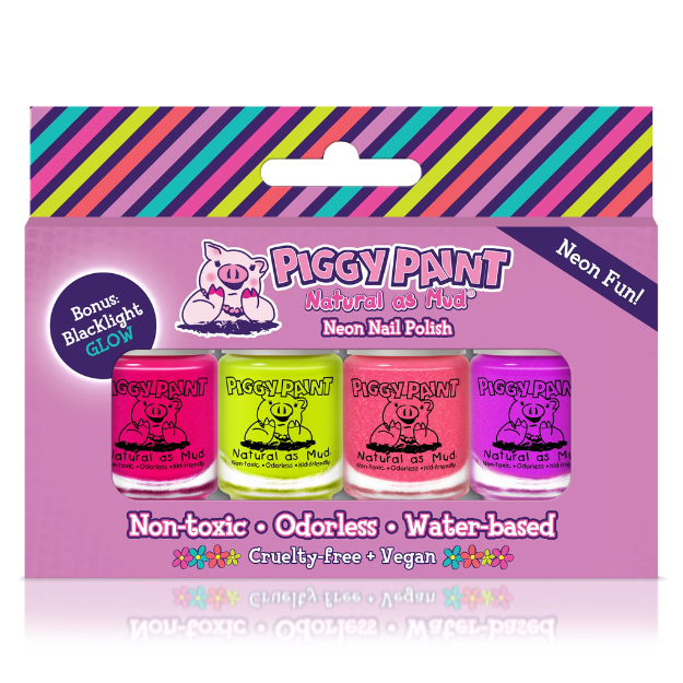 Piggy Paint Kid Friendly Nail Polish Gift Sets Birthday Bash Gift Set: Jazz It Up - Pink Shimmer Sea-Quinn - Matte Turquoise Groovy Grape - shimmer purple (Full Bottle Size)