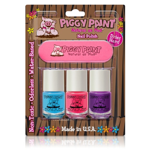 Piggy Paint Kid Friendly Nail Polish Gift Sets Birthday Bash Gift Set: Jazz It Up - Pink Shimmer Sea-Quinn - Matte Turquoise Groovy Grape - shimmer purple (Full Bottle Size)