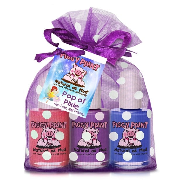 Piggy Paint Kid Friendly Nail Polish Gift Sets Birthday Bash Gift Set: Jazz It Up - Pink Shimmer Sea-Quinn - Matte Turquoise Groovy Grape - shimmer purple (Full Bottle Size)