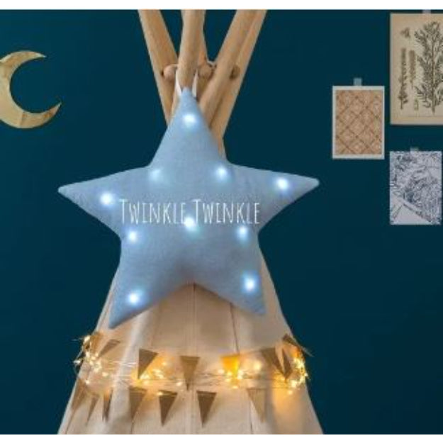 Musical Star Night Light in Glitter Linen by oh la la PARIS Grey Blue Linen
