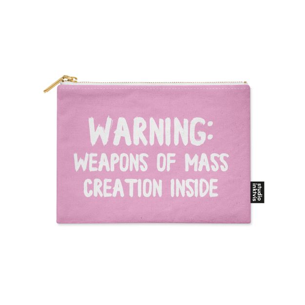 Canvas Pouch/Purse by Studio Inktvis Pink - Warning: Weapons Of Mass Creation Inside