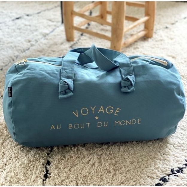 Travel Duffle Bag in Eucalyptus - "Voyage Au Bout Du Monde" Journey To The End Of The World by Marcel & Lily - Kids Happy House