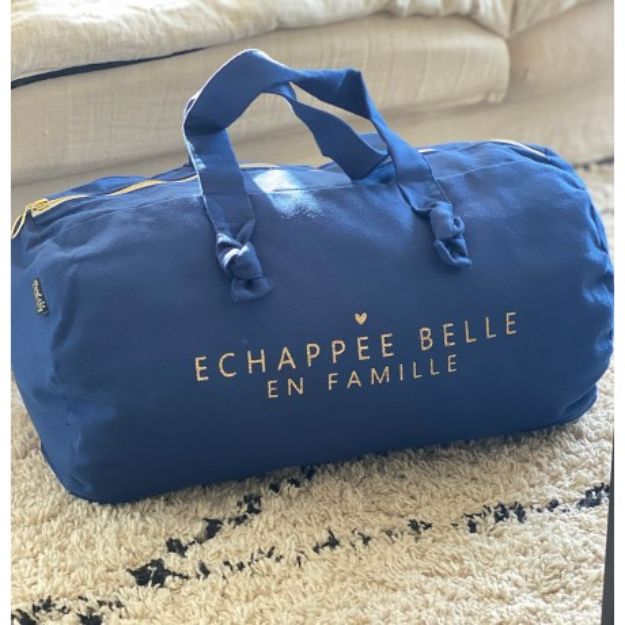 Travel Duffle Bag in Marine Navy Blue - "Echapee Belle En Famille" Beautiful Family Escape by Marcel & Lily - Kids Happy House